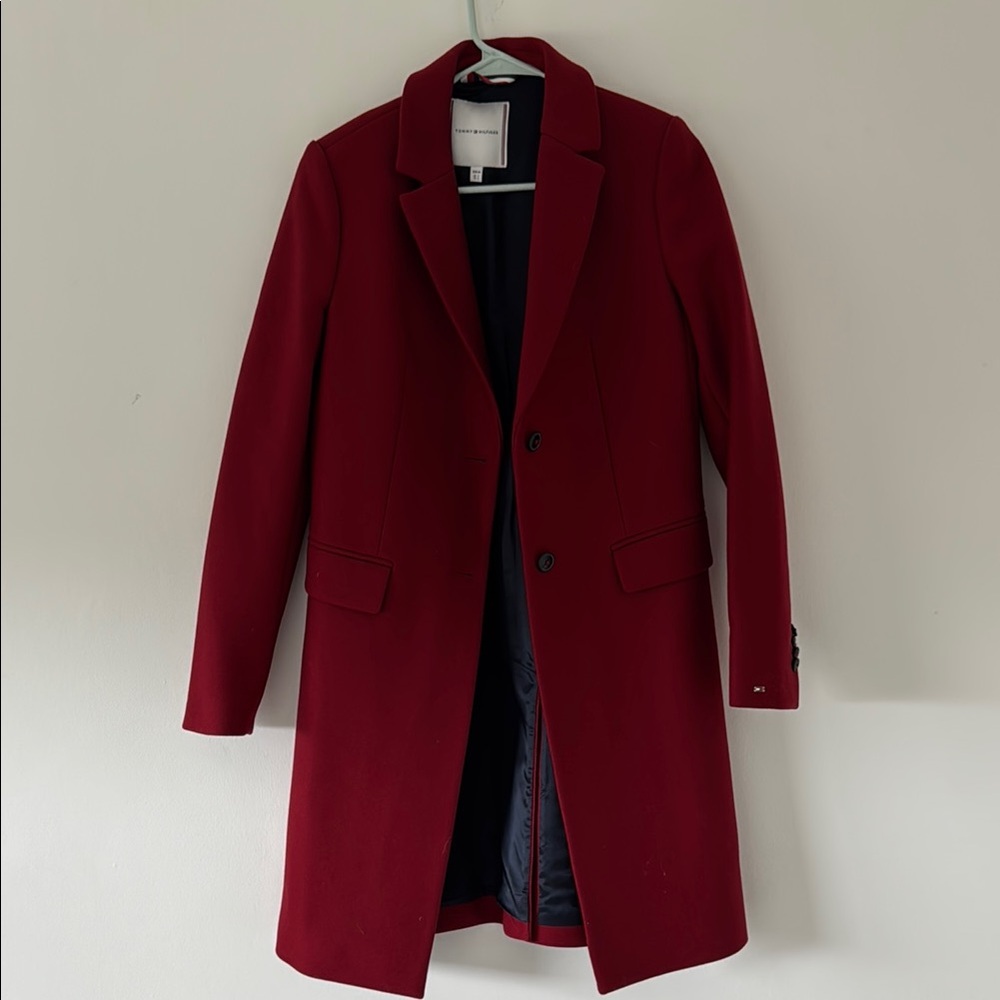 Tommy Hilfiger Red Pea Coat with Structured Silhouette
